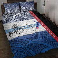 Personalised Cycling New Zealand Quilt Bed Set Aotearoa Map Fern Maori Pattern LT22 Blue - Polynesian Pride