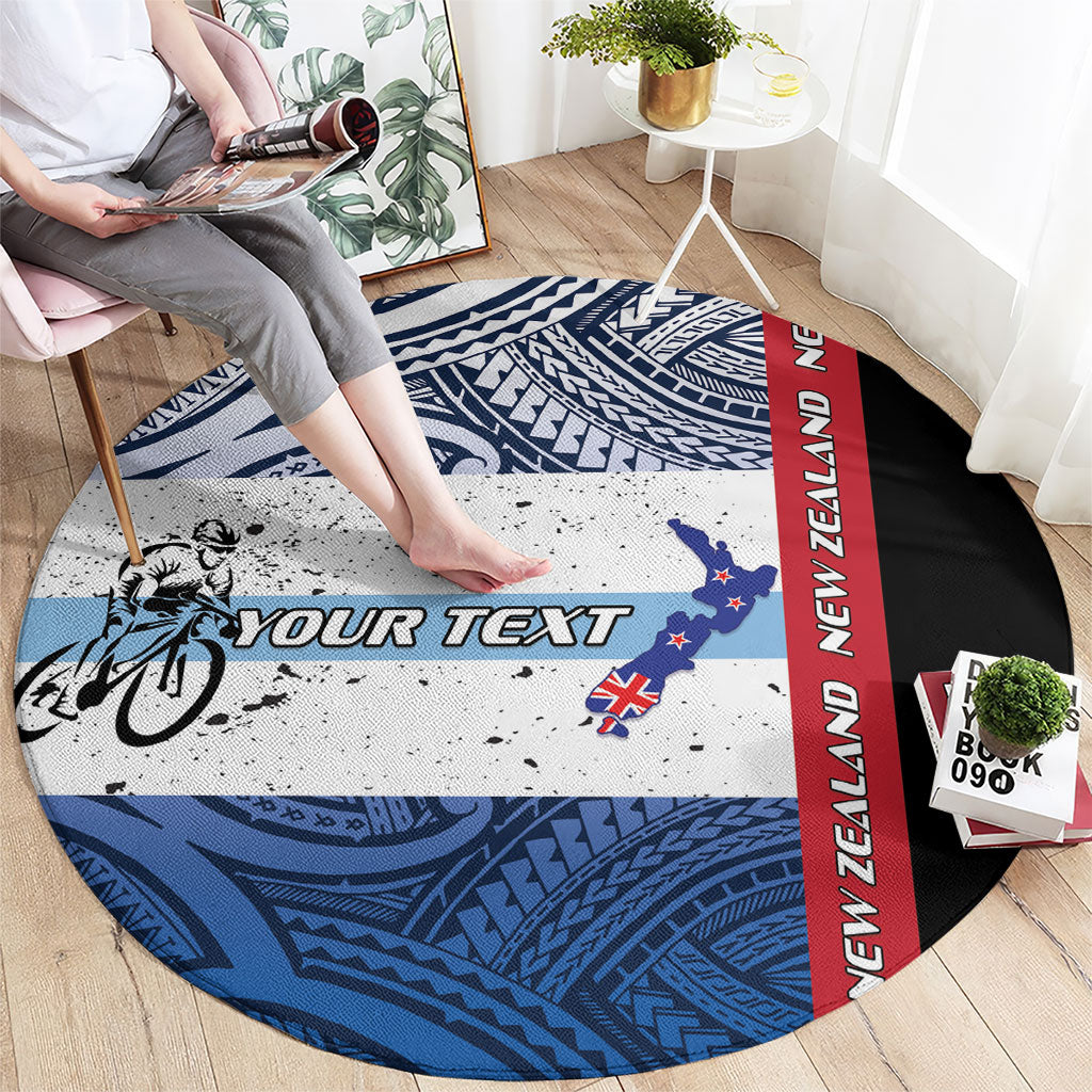Personalised Cycling New Zealand Round Carpet Aotearoa Map Fern Maori Pattern LT22 - Polynesian Pride