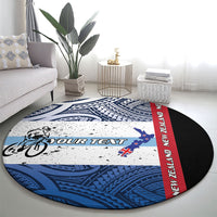 Personalised Cycling New Zealand Round Carpet Aotearoa Map Fern Maori Pattern LT22 - Polynesian Pride