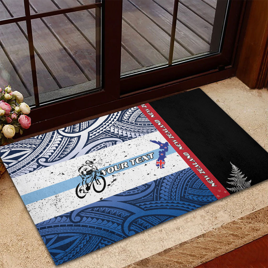 Personalised Cycling New Zealand Rubber Doormat Aotearoa Map Fern Maori Pattern LT22 - Polynesian Pride
