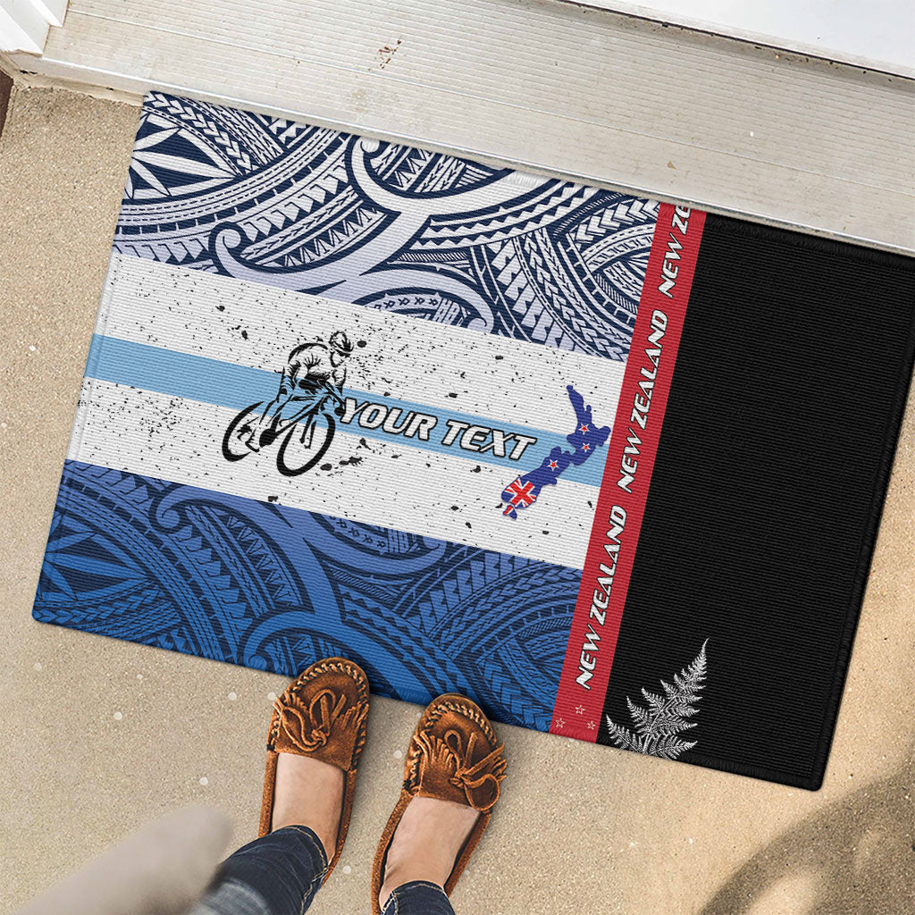 Personalised Cycling New Zealand Rubber Doormat Aotearoa Map Fern Maori Pattern LT22 - Polynesian Pride