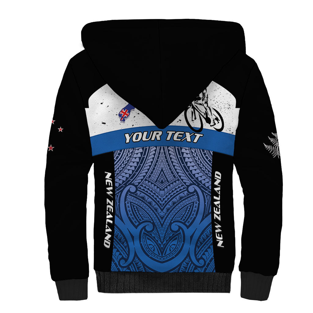Personalised Cycling New Zealand Sherpa Hoodie Aotearoa Map Fern Maori Pattern LT22 - Polynesian Pride