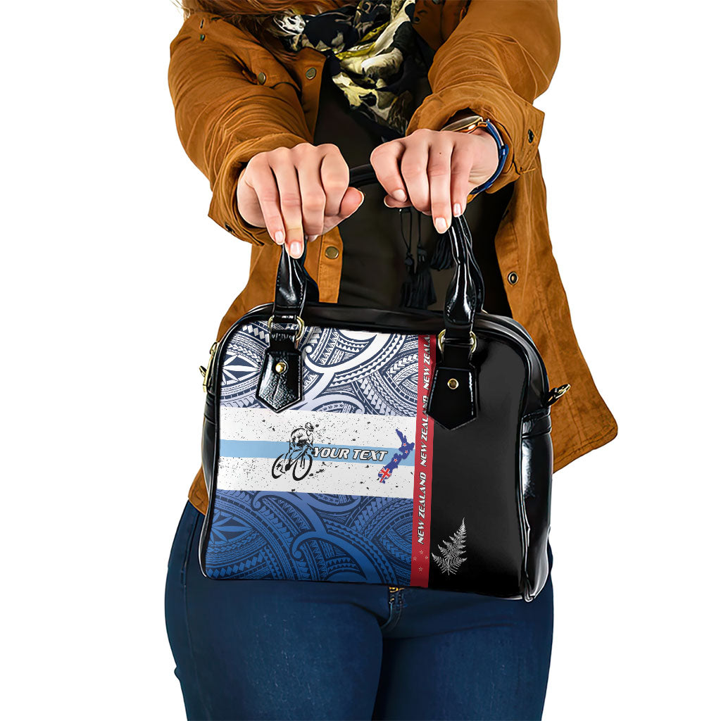 Personalised Cycling New Zealand Shoulder Handbag Aotearoa Map Fern Maori Pattern LT22 One Size Blue - Polynesian Pride