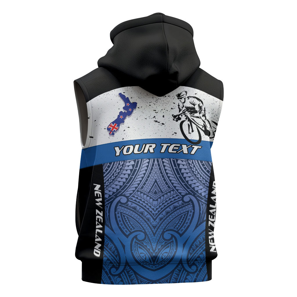 Personalised Cycling New Zealand Sleeveless Zip Hoodie Aotearoa Map Fern Maori Pattern LT22 - Polynesian Pride