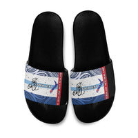 Personalised Cycling New Zealand Slide Sandals Aotearoa Map Fern Maori Pattern LT22 Blue - Polynesian Pride