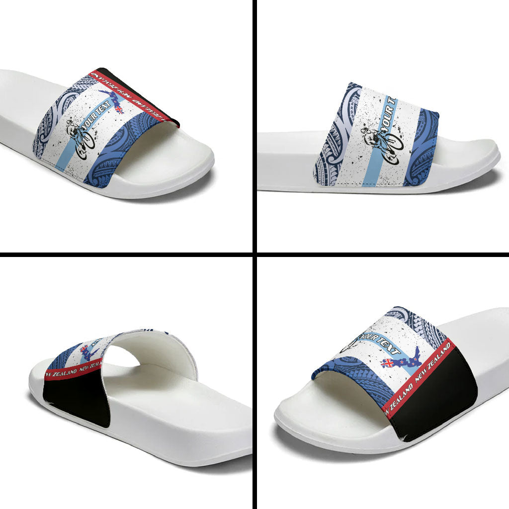 Personalised Cycling New Zealand Slide Sandals Aotearoa Map Fern Maori Pattern LT22 - Polynesian Pride
