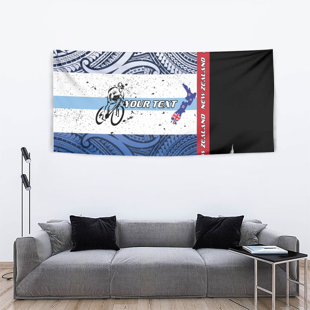 Personalised Cycling New Zealand Tapestry Aotearoa Map Fern Maori Pattern