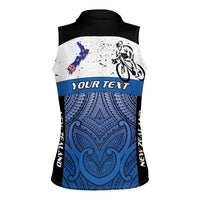 Personalised Cycling New Zealand Women Sleeveless Polo Shirt Aotearoa Map Fern Maori Pattern