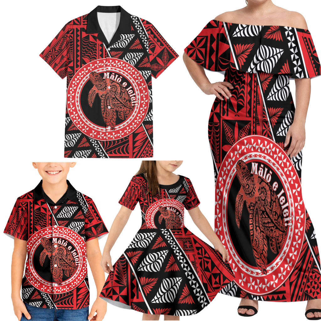 Personalised Tonga Language Week Family Matching Off Shoulder Maxi Dress and Hawaiian Shirt Heilala Turtle Malo E Lelei