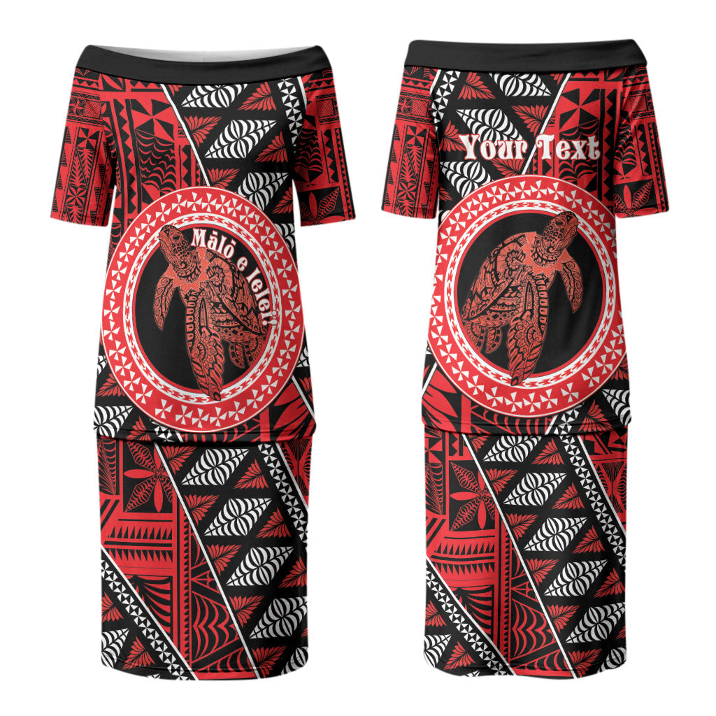 Personalised Tonga Language Week Family Matching Puletasi and Hawaiian Shirt Heilala Turtle Malo E Lelei LT22 Mom's Dress Red - Polynesian Pride
