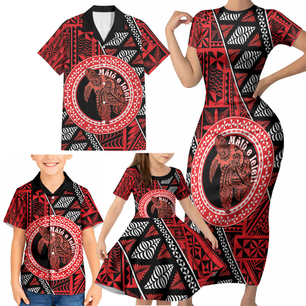 Personalised Tonga Language Week Family Matching Short Sleeve Bodycon Dress and Hawaiian Shirt Heilala Turtle Malo E Lelei LT22 - Polynesian Pride