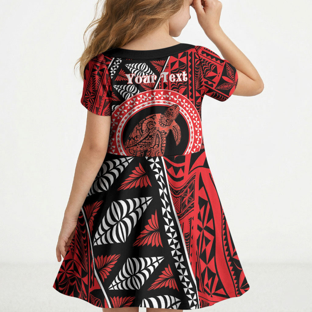 Personalised Tonga Language Week Kid Short Sleeve Dress Heilala Turtle Malo E Lelei