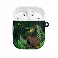 Kiwi New Zealand Personalised AirPods Case Aotearoa Map Silver Fern Koru Pattern