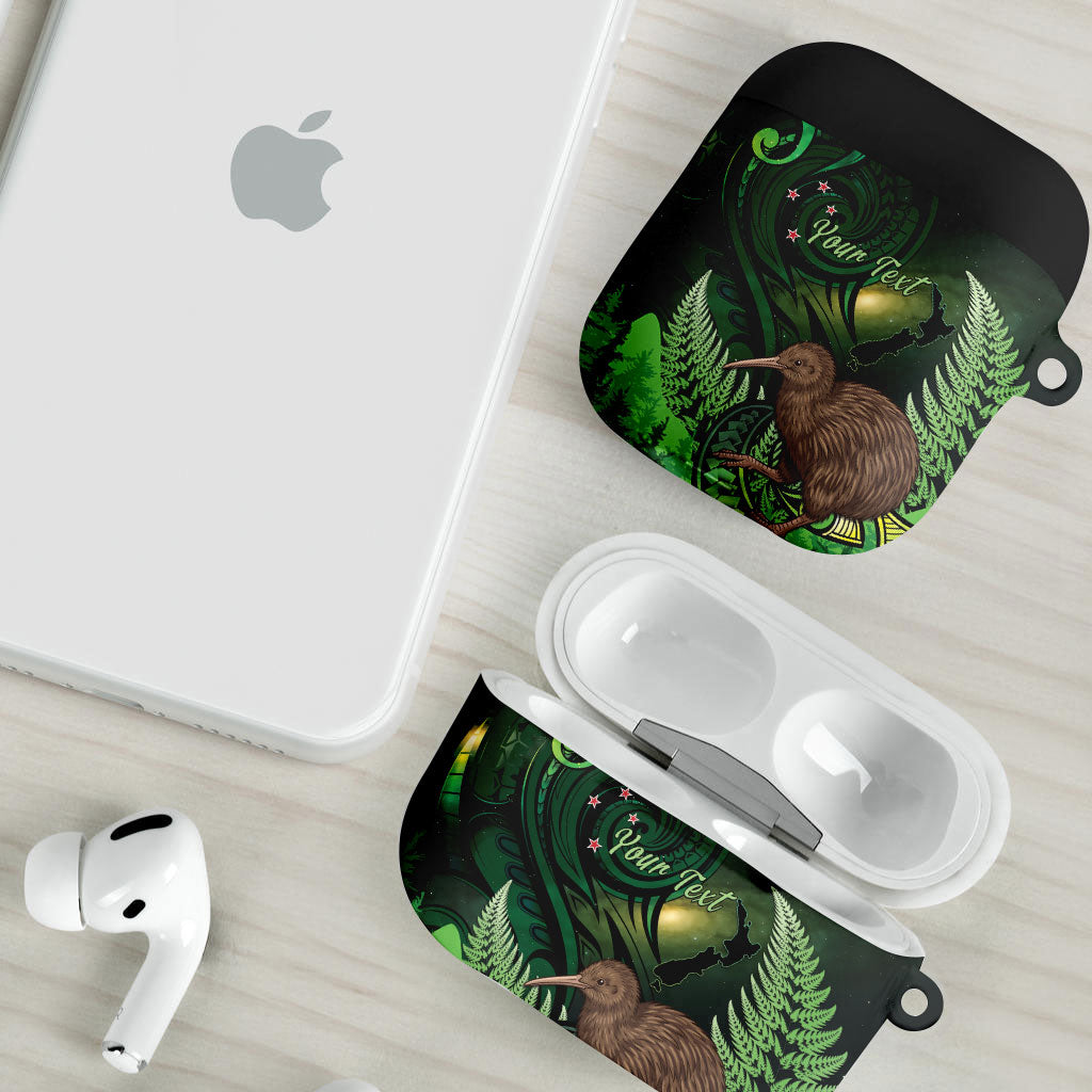 Kiwi New Zealand Personalised AirPods Case Aotearoa Map Silver Fern Koru Pattern