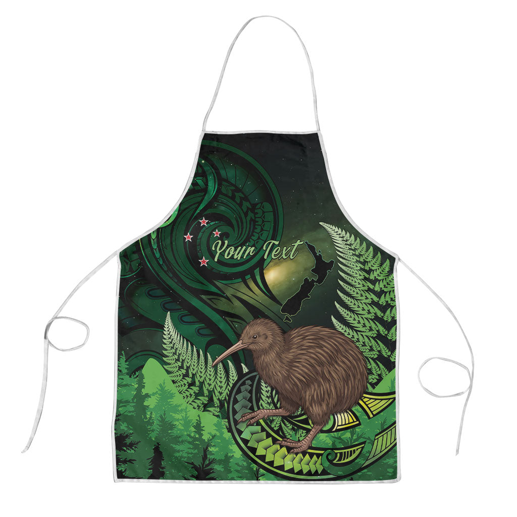 Kiwi New Zealand Personalised Apron Aotearoa Map Silver Fern Koru Pattern