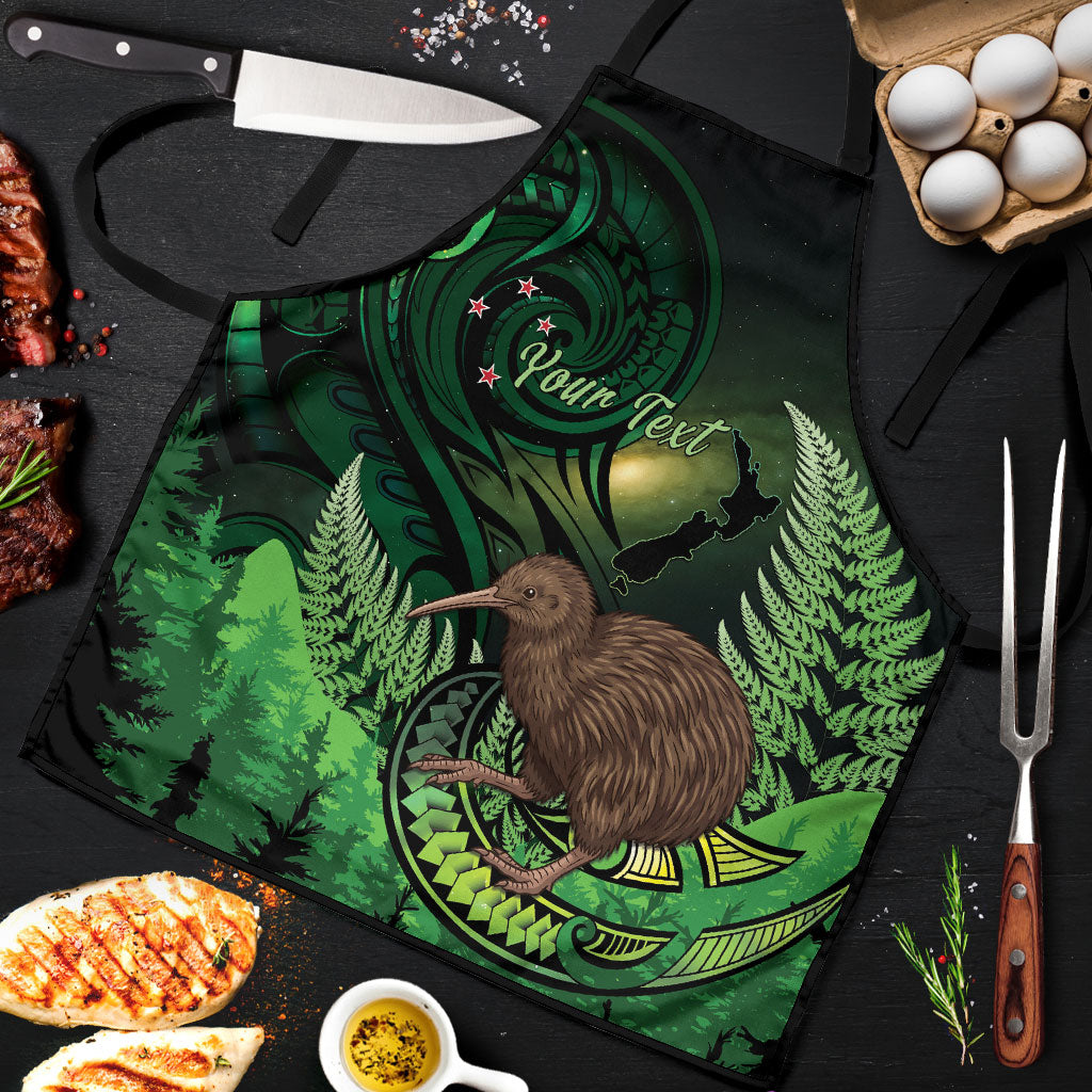 Kiwi New Zealand Personalised Apron Aotearoa Map Silver Fern Koru Pattern