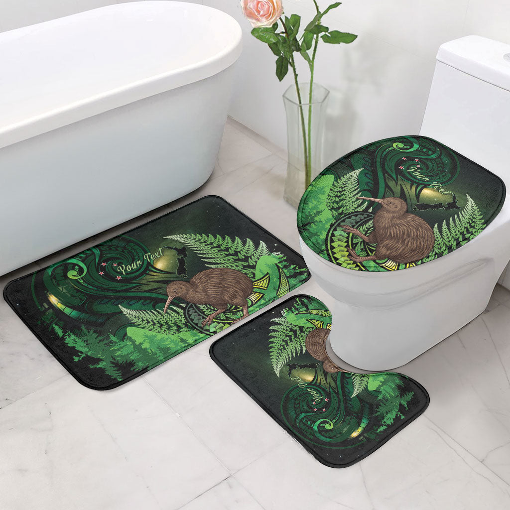 Kiwi New Zealand Personalised Bathroom Set Aotearoa Map Silver Fern Koru Pattern