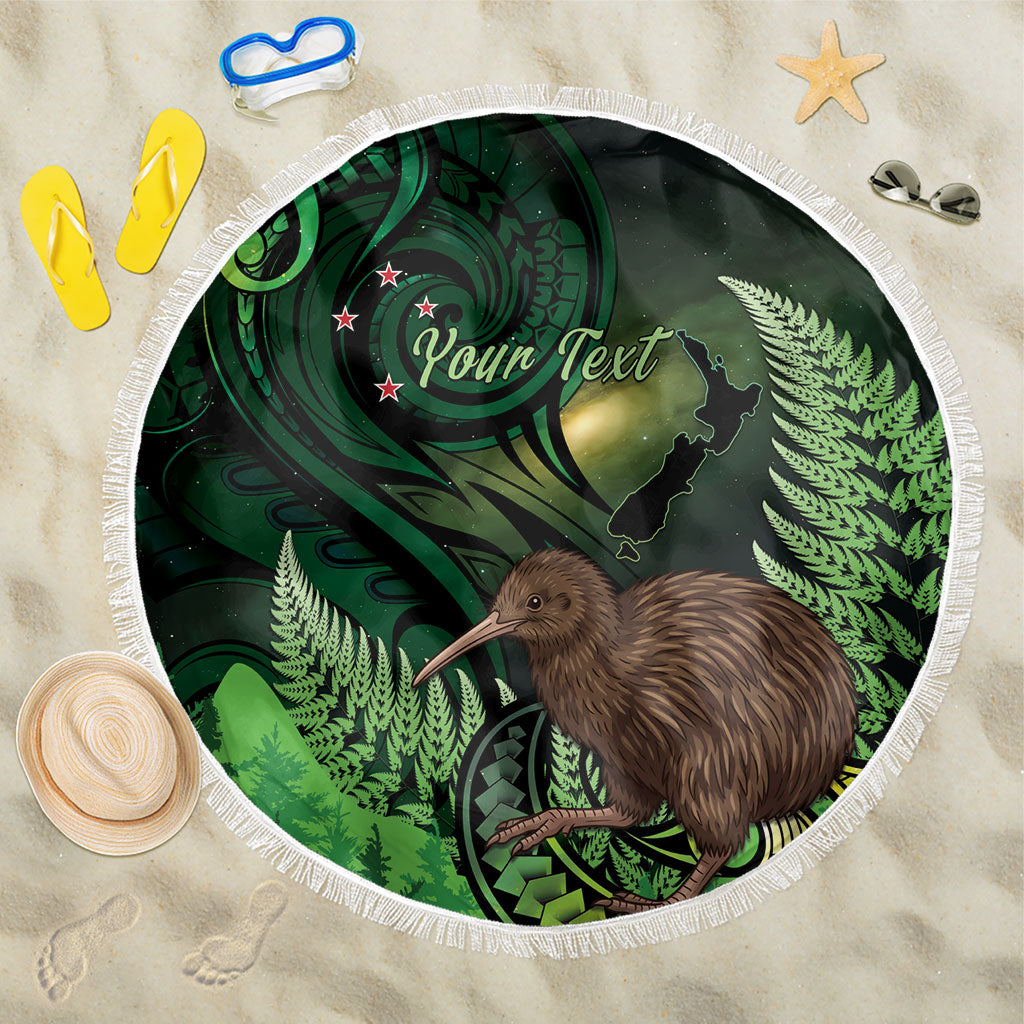 Kiwi New Zealand Personalised Beach Blanket Aotearoa Map Silver Fern Koru Pattern