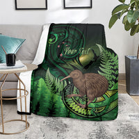 Kiwi New Zealand Personalised Blanket Aotearoa Map Silver Fern Koru Pattern