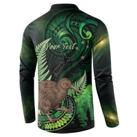 Kiwi New Zealand Personalised Button Sweatshirt Aotearoa Map Silver Fern Koru Pattern