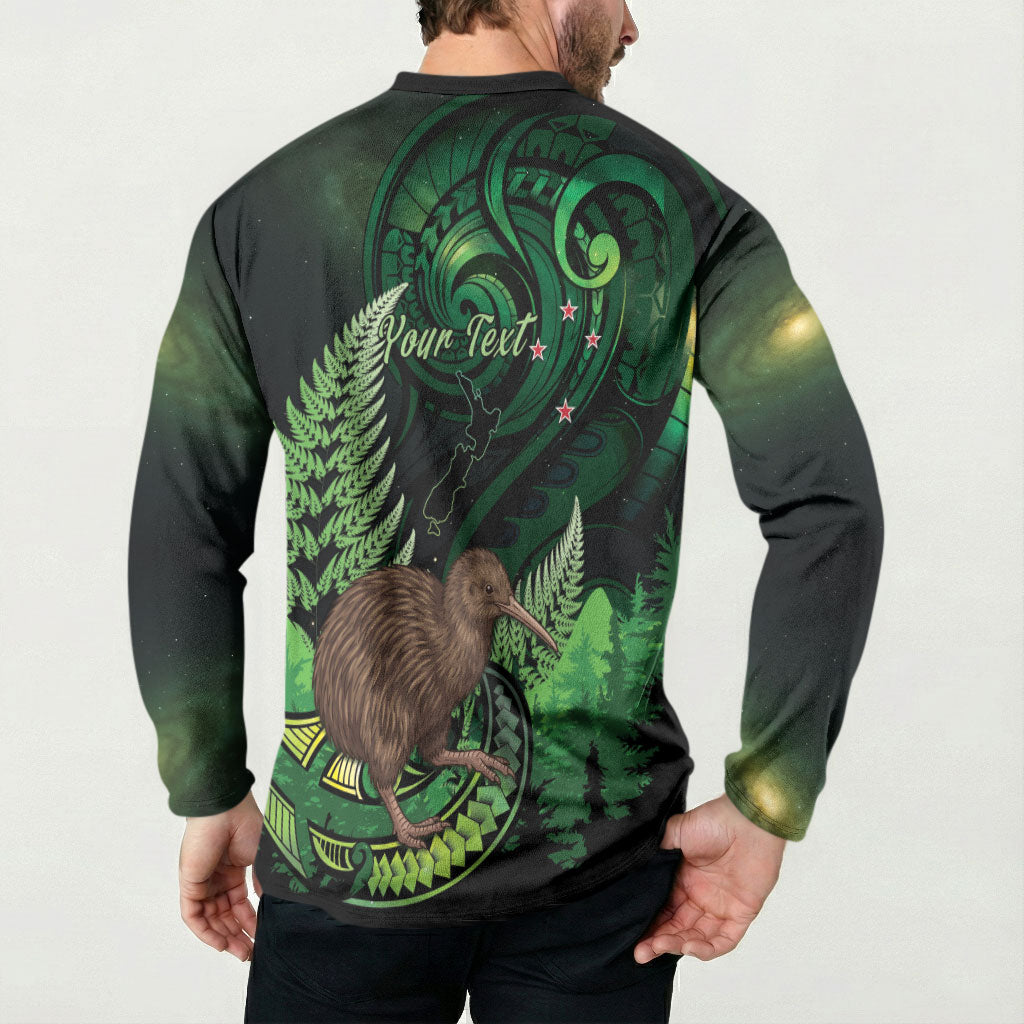 Kiwi New Zealand Personalised Button Sweatshirt Aotearoa Map Silver Fern Koru Pattern