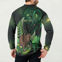 Kiwi New Zealand Personalised Button Sweatshirt Aotearoa Map Silver Fern Koru Pattern