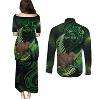 Kiwi New Zealand Personalised Couples Matching Puletasi and Long Sleeve Button Shirt Aotearoa Map Silver Fern Koru Pattern LT22 - Polynesian Pride