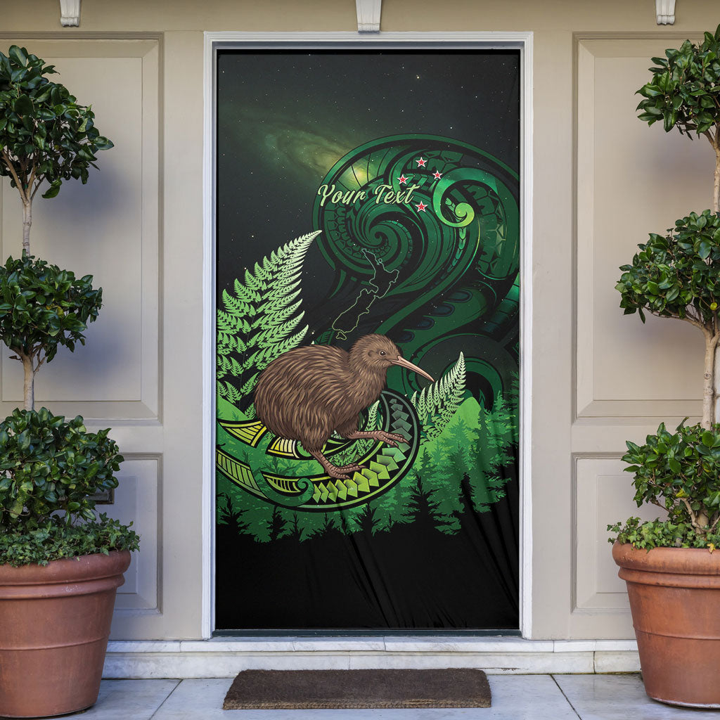Kiwi New Zealand Personalised Door Cover Aotearoa Map Silver Fern Koru Pattern