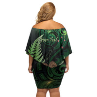 Kiwi New Zealand Personalised Family Matching Off Shoulder Short Dress and Hawaiian Shirt Aotearoa Map Silver Fern Koru Pattern