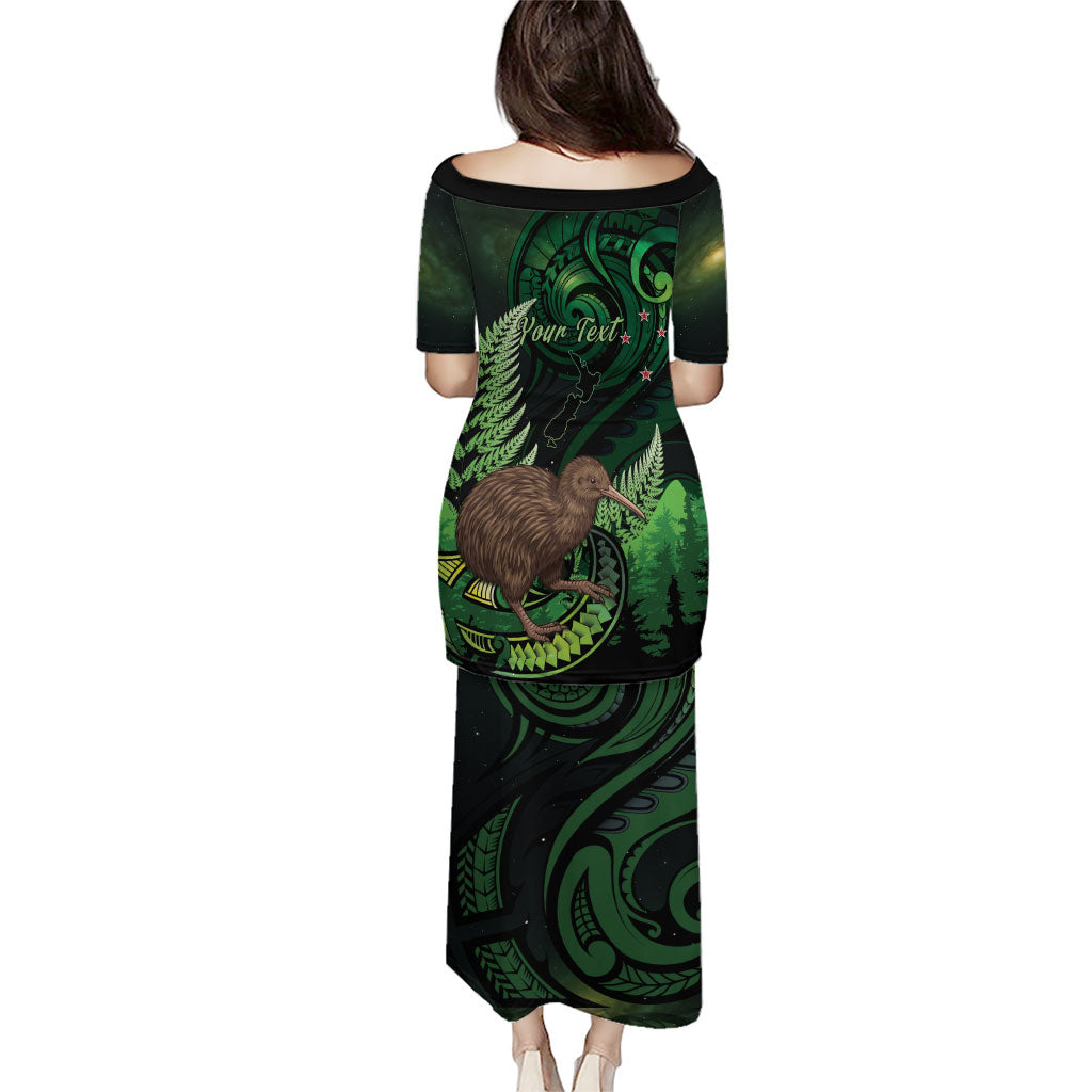 Kiwi New Zealand Personalised Family Matching Puletasi and Hawaiian Shirt Aotearoa Map Silver Fern Koru Pattern