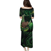 Kiwi New Zealand Personalised Family Matching Puletasi and Hawaiian Shirt Aotearoa Map Silver Fern Koru Pattern