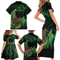 Kiwi New Zealand Personalised Family Matching Short Sleeve Bodycon Dress and Hawaiian Shirt Aotearoa Map Silver Fern Koru Pattern