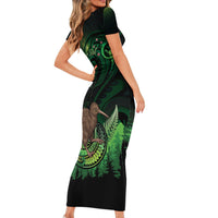 Kiwi New Zealand Personalised Family Matching Short Sleeve Bodycon Dress and Hawaiian Shirt Aotearoa Map Silver Fern Koru Pattern