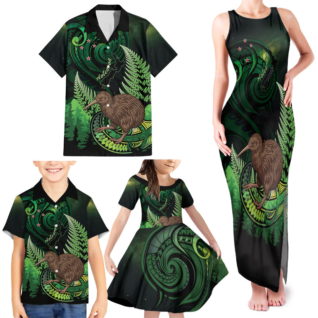 Kiwi New Zealand Personalised Family Matching Tank Maxi Dress and Hawaiian Shirt Aotearoa Map Silver Fern Koru Pattern LT22 - Polynesian Pride