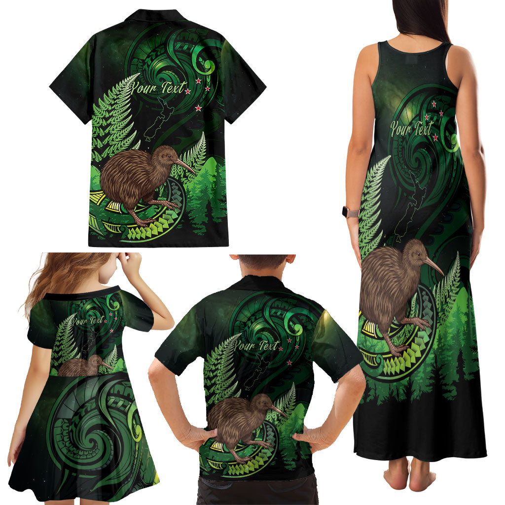 Kiwi New Zealand Personalised Family Matching Tank Maxi Dress and Hawaiian Shirt Aotearoa Map Silver Fern Koru Pattern LT22 - Polynesian Pride
