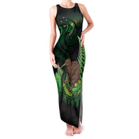 Kiwi New Zealand Personalised Family Matching Tank Maxi Dress and Hawaiian Shirt Aotearoa Map Silver Fern Koru Pattern LT22 Mom's Dress Green - Polynesian Pride