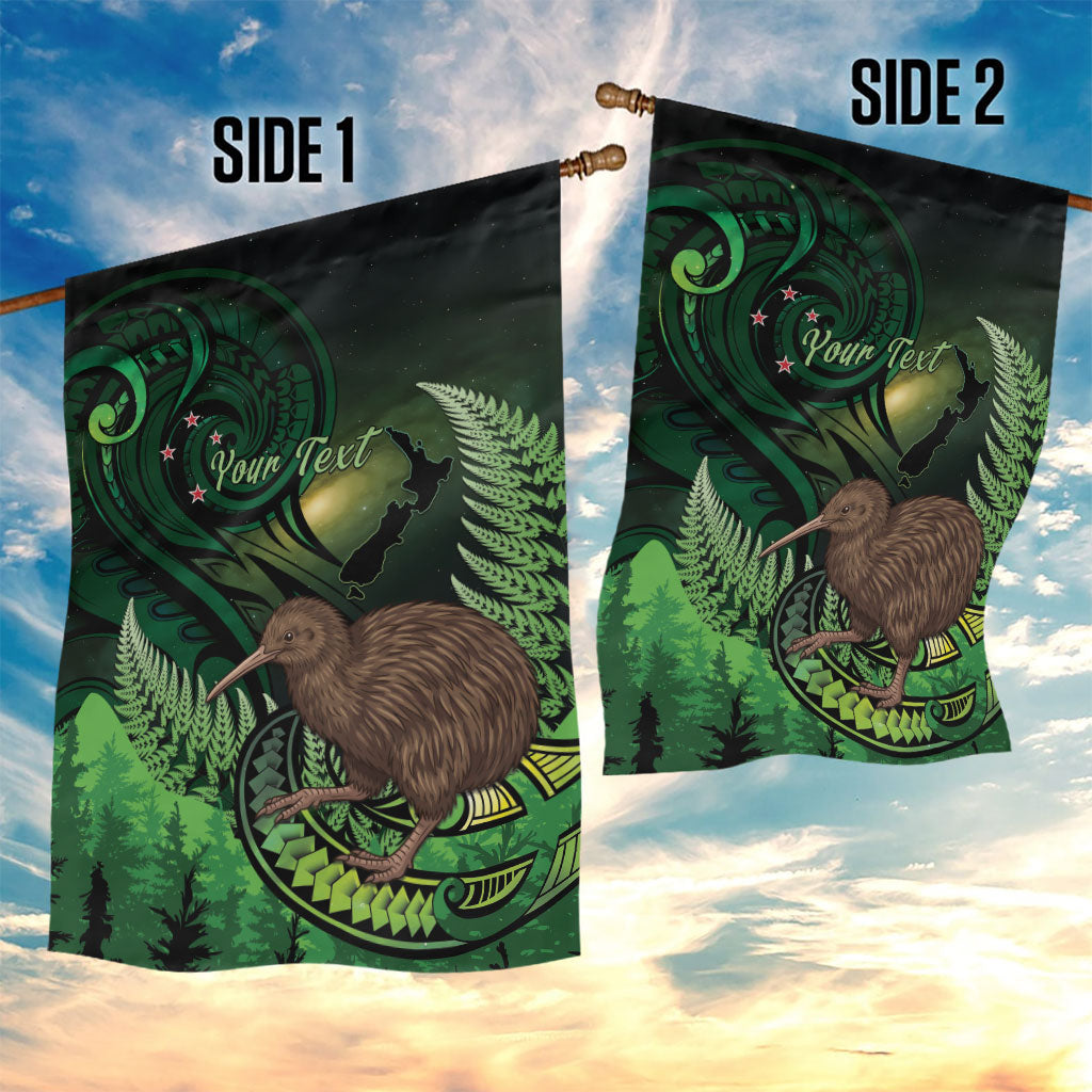 Kiwi New Zealand Personalised Garden Flag Aotearoa Map Silver Fern Koru Pattern