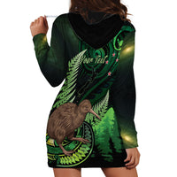 Kiwi New Zealand Personalised Hoodie Dress Aotearoa Map Silver Fern Koru Pattern LT22 - Polynesian Pride