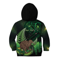 Kiwi New Zealand Personalised Kid Hoodie Aotearoa Map Silver Fern Koru Pattern