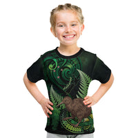 Kiwi New Zealand Personalised Kid T Shirt Aotearoa Map Silver Fern Koru Pattern LT22 Green - Polynesian Pride