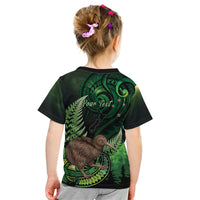 Kiwi New Zealand Personalised Kid T Shirt Aotearoa Map Silver Fern Koru Pattern LT22 - Polynesian Pride