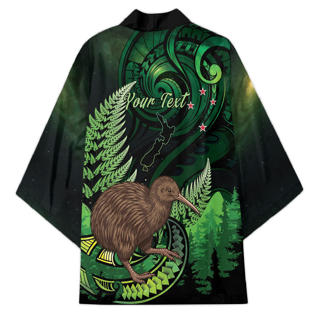Kiwi New Zealand Personalised Kimono Aotearoa Map Silver Fern Koru Pattern