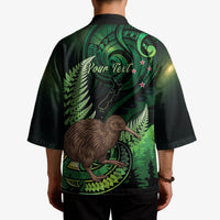 Kiwi New Zealand Personalised Kimono Aotearoa Map Silver Fern Koru Pattern