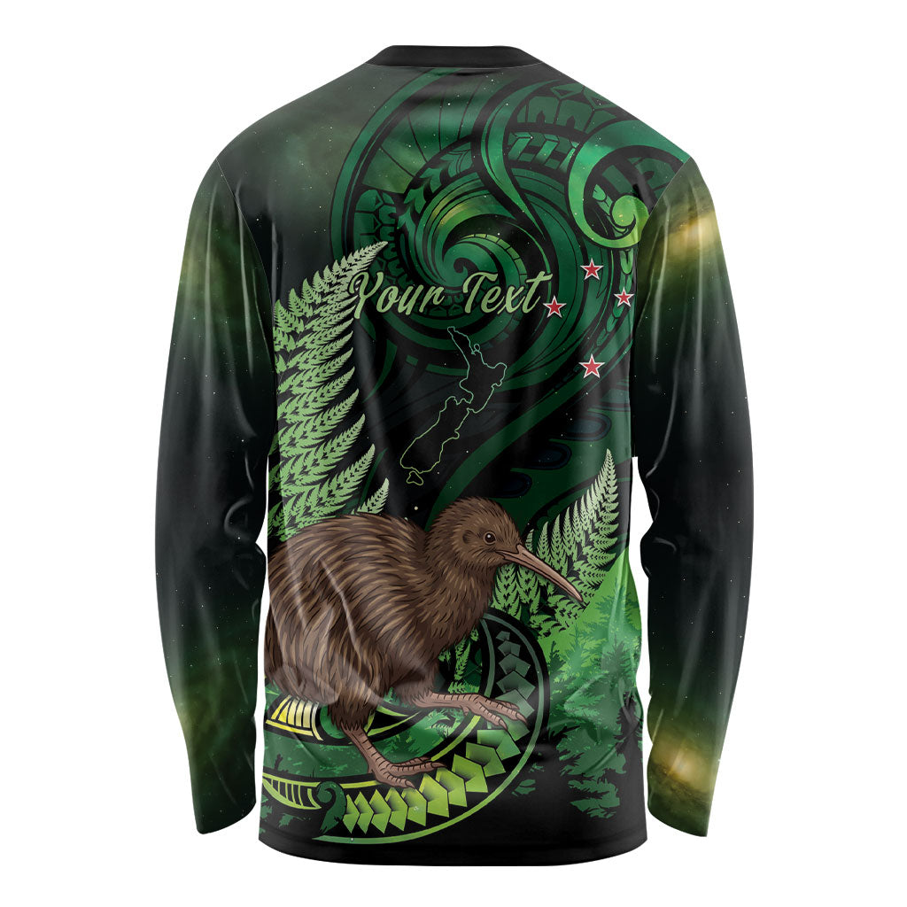 Kiwi New Zealand Personalised Long Sleeve Shirt Aotearoa Map Silver Fern Koru Pattern