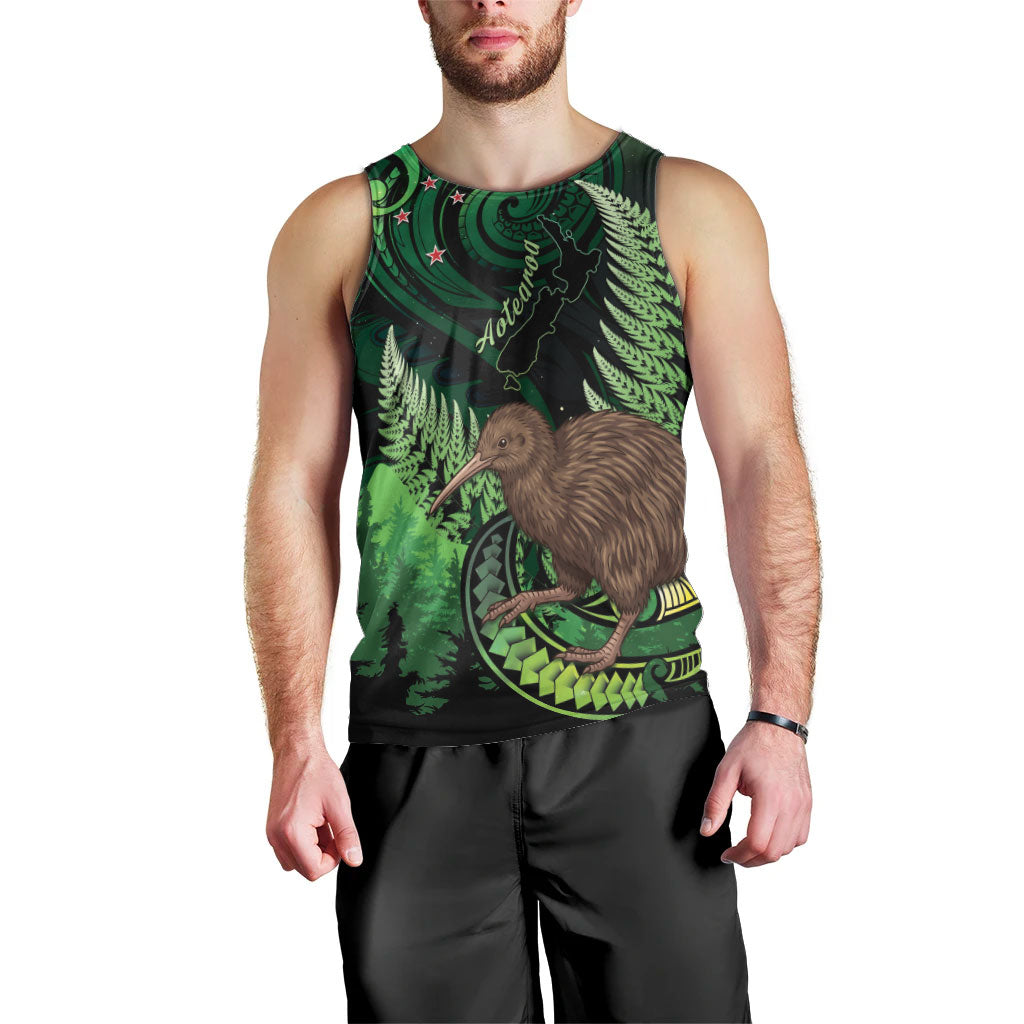 Kiwi New Zealand Personalised Men Tank Top Aotearoa Map Silver Fern Koru Pattern LT22 - Polynesian Pride