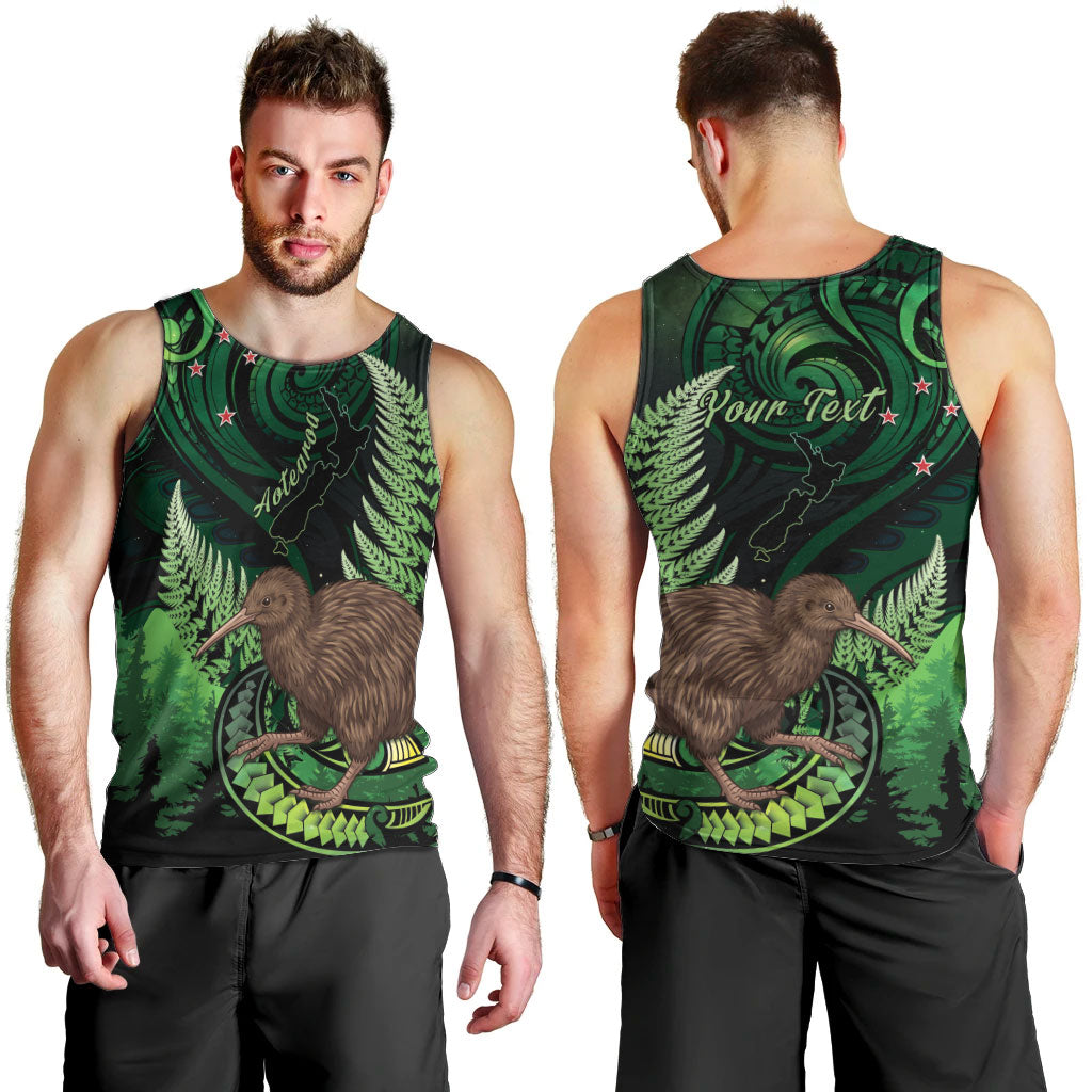 Kiwi New Zealand Personalised Men Tank Top Aotearoa Map Silver Fern Koru Pattern LT22 - Polynesian Pride
