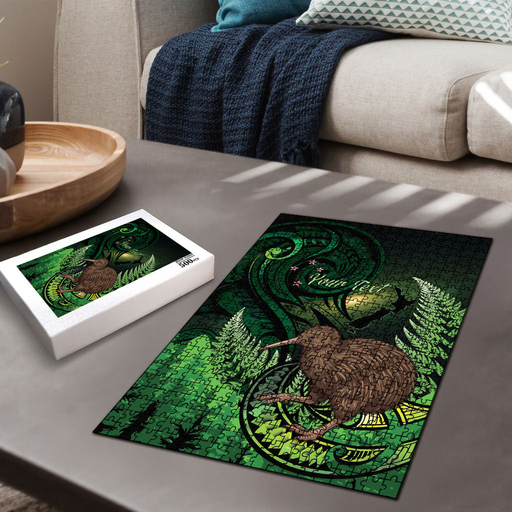 Kiwi New Zealand Personalised Puzzle Aotearoa Map Silver Fern Koru Pattern