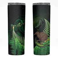Kiwi New Zealand Personalised Skinny Tumbler Aotearoa Map Silver Fern Koru Pattern