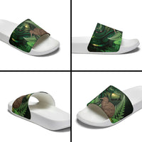 Kiwi New Zealand Personalised Slide Sandals Aotearoa Map Silver Fern Koru Pattern