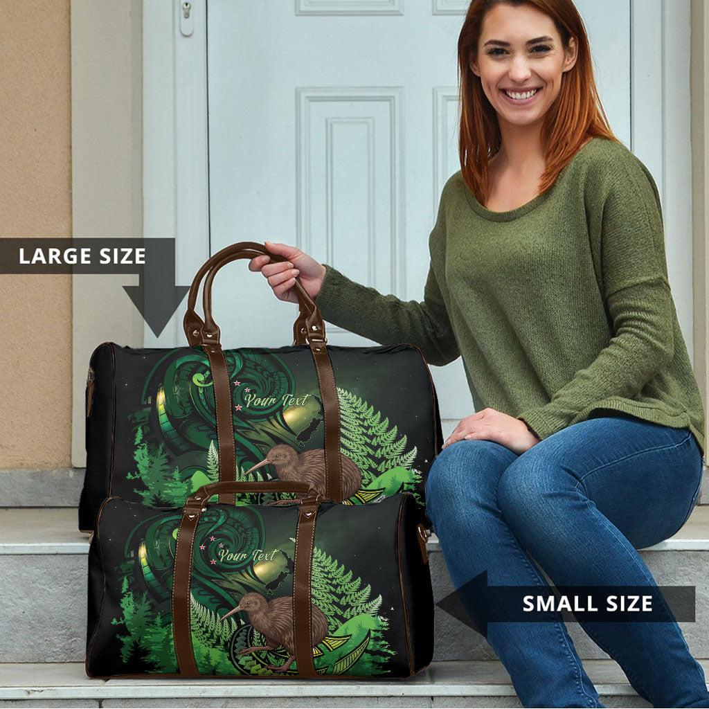 Kiwi New Zealand Personalised Travel Bag Aotearoa Map Silver Fern Koru Pattern